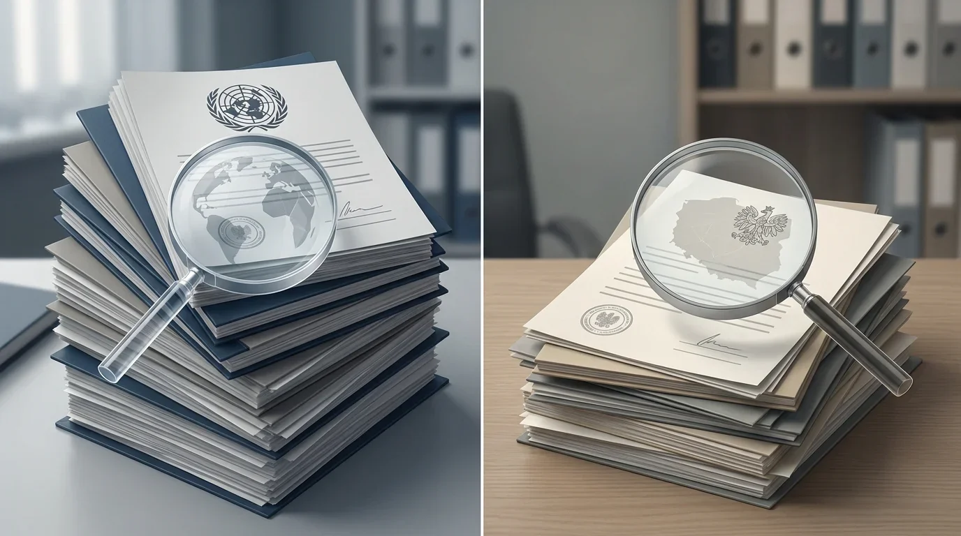 Neutralna ilustracja redakcyjna dokumentów licencyjnych i weryfikacji regulacyjnej